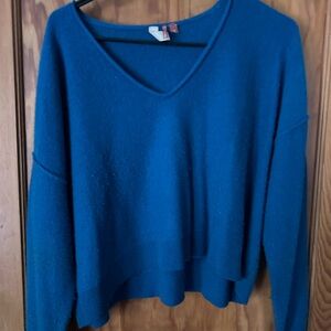 Pilcro Cashmere Blue-Green V-Neck Sweater Relaxed Fit